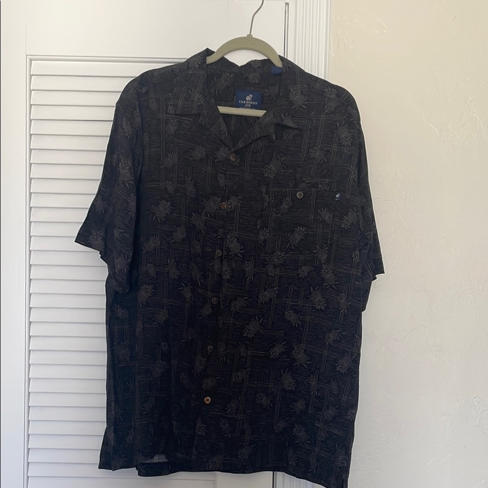 Caribbean Joe Black Pineapple Print Shirt